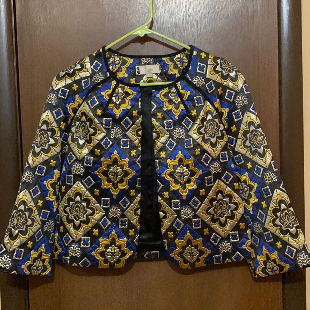 LOFT blue and gold cropped jacket